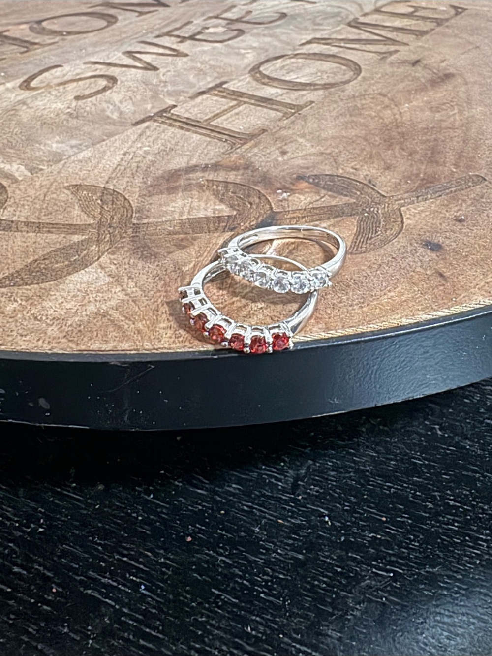 .925 Sterling Silver Stackable Ring Set with Red and Clear CZ Stones